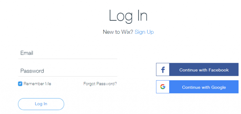 Wix login page