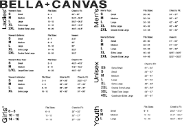 bella canvas unisex size chart